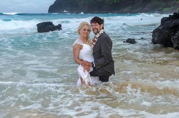 Couple immersed in swirling waves