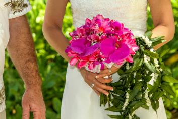 Bouquet with floral entwined maile lei