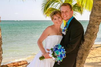 couple with blue florals