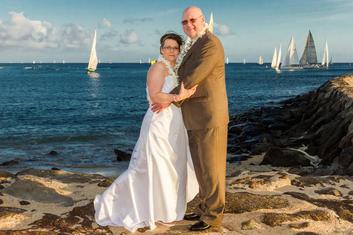 Bride with boat and Diamond Head